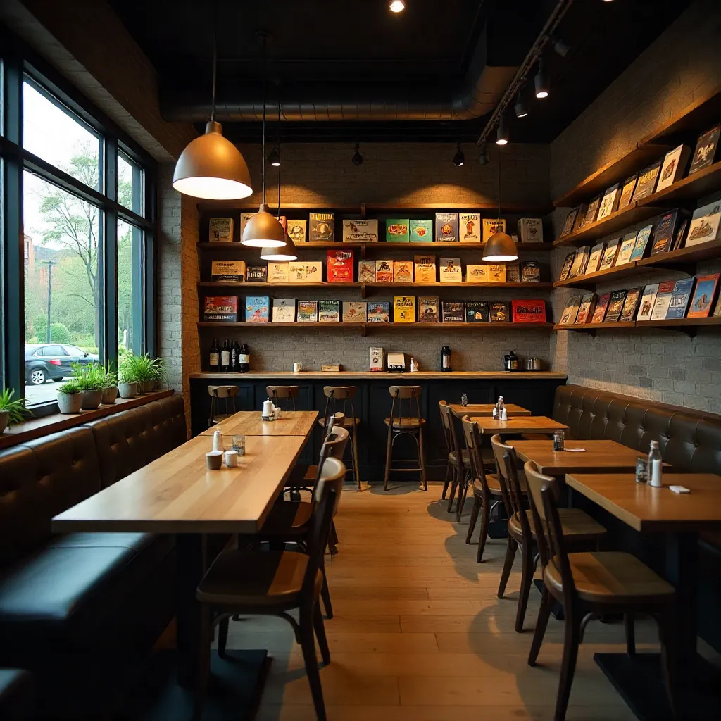 Cozy gaming area with tables and chairs