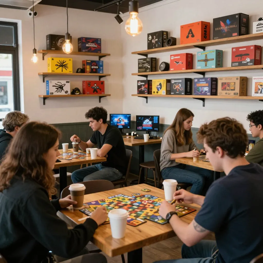 Café interior with gaming tables